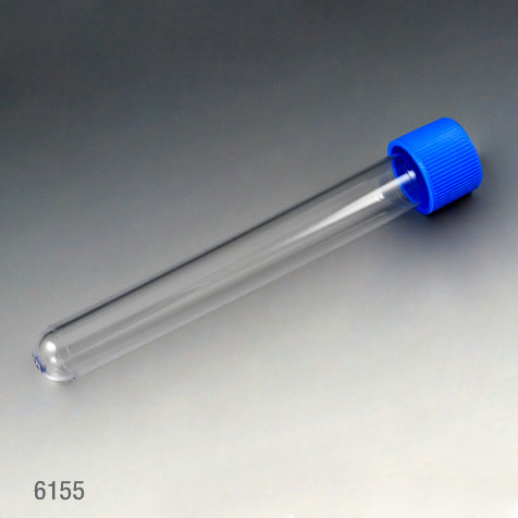 Globe Scientific Test Tube with Separate Blue Screw Cap, 16 x 120mm (15mL), PS, 125/Bag, 8 Bags/Unit Screwcap Tubes; Round Bottom Tube
